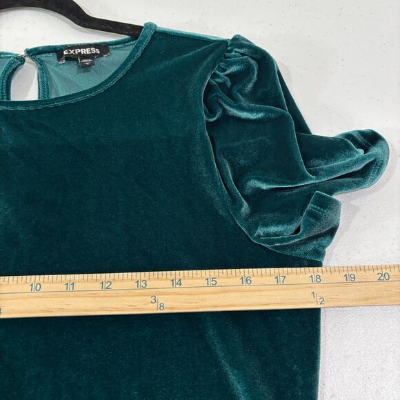 Express Teal Green Velvet Top Women L Short Sleeves Whimsigoth Fairy Romantic - Picture 6 of 7